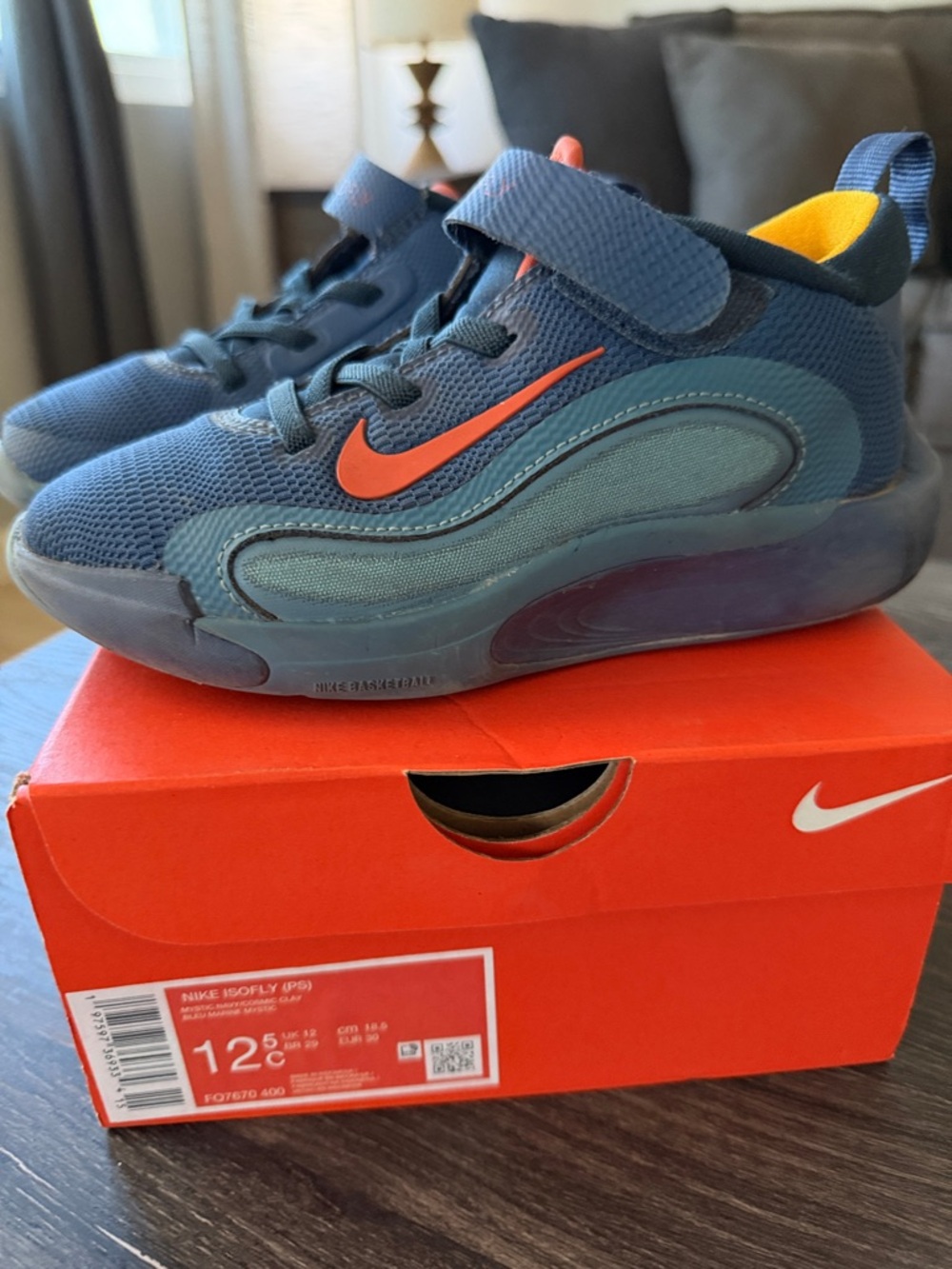 Nike Kids Navy Blue Sneakers with Orange Swoosh